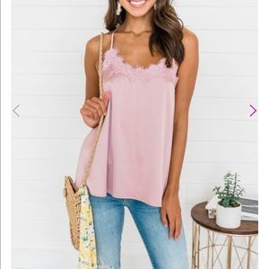 New Pink Lily Lace Silk Cami